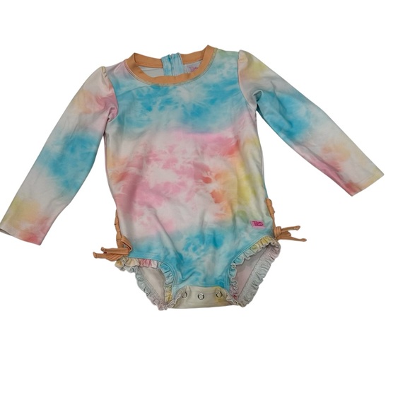 Ruffle Butts Baby Girl Swimsuit One Piece Long Sleeve rainbow colors 3T - Picture 1 of 3